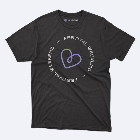A black t-shirt with a purple heart on it.