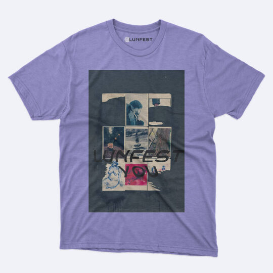 A purple t-shirt with a picture of people.