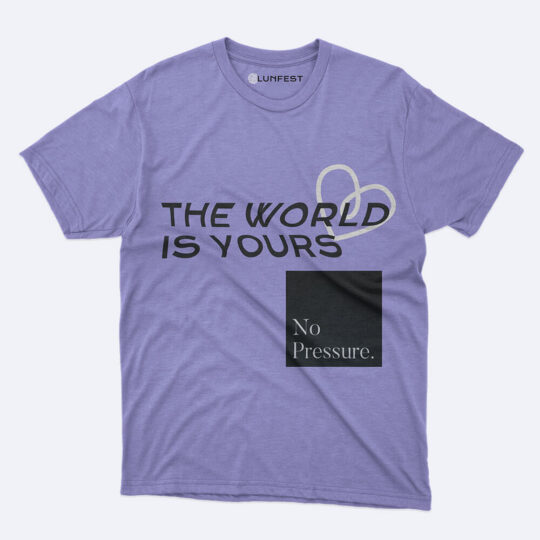 A purple t-shirt with the words " no pleasure " written on it.