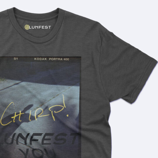 A close up of the chest area of an unfest t-shirt