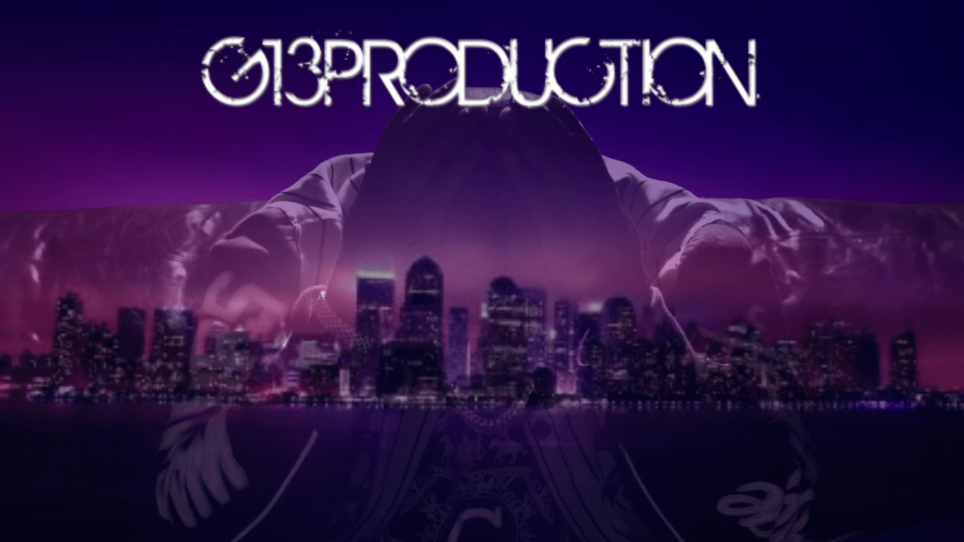 A purple and black image of the city skyline.
