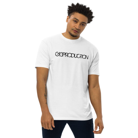 A man wearing a white t-shirt with the word capricorn written on it.